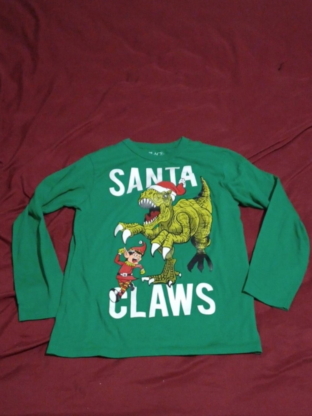 The Children's Place Green 'Santa Claws' Long-Sleeve Shirt For Boys Size 7/8